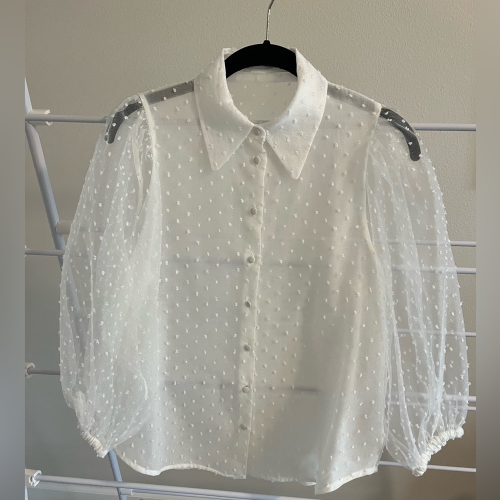 Sheer white button down blouse from ZARA